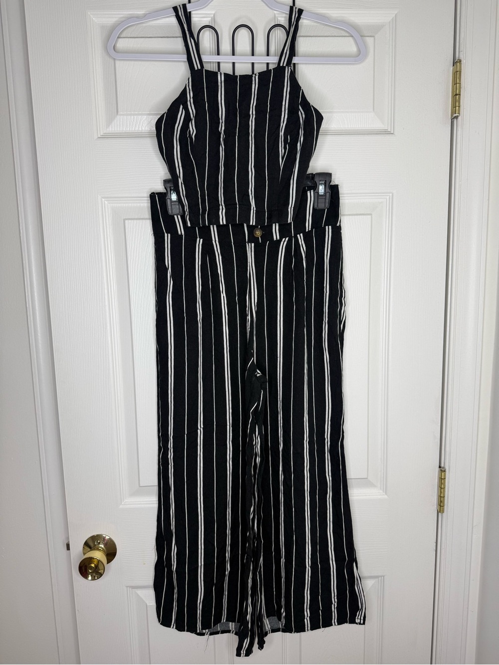 Hollister Black & White Striped Crop Top & Wide Leg Pants 2-Piece Set